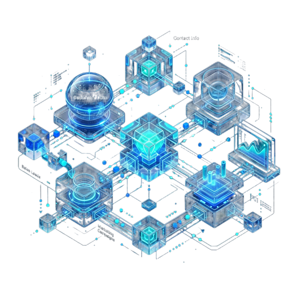 Transparent 3D data object representing enriched CRM fields