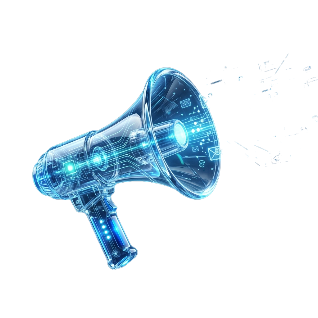 Glowing data megaphone representing segmented email marketing audiences