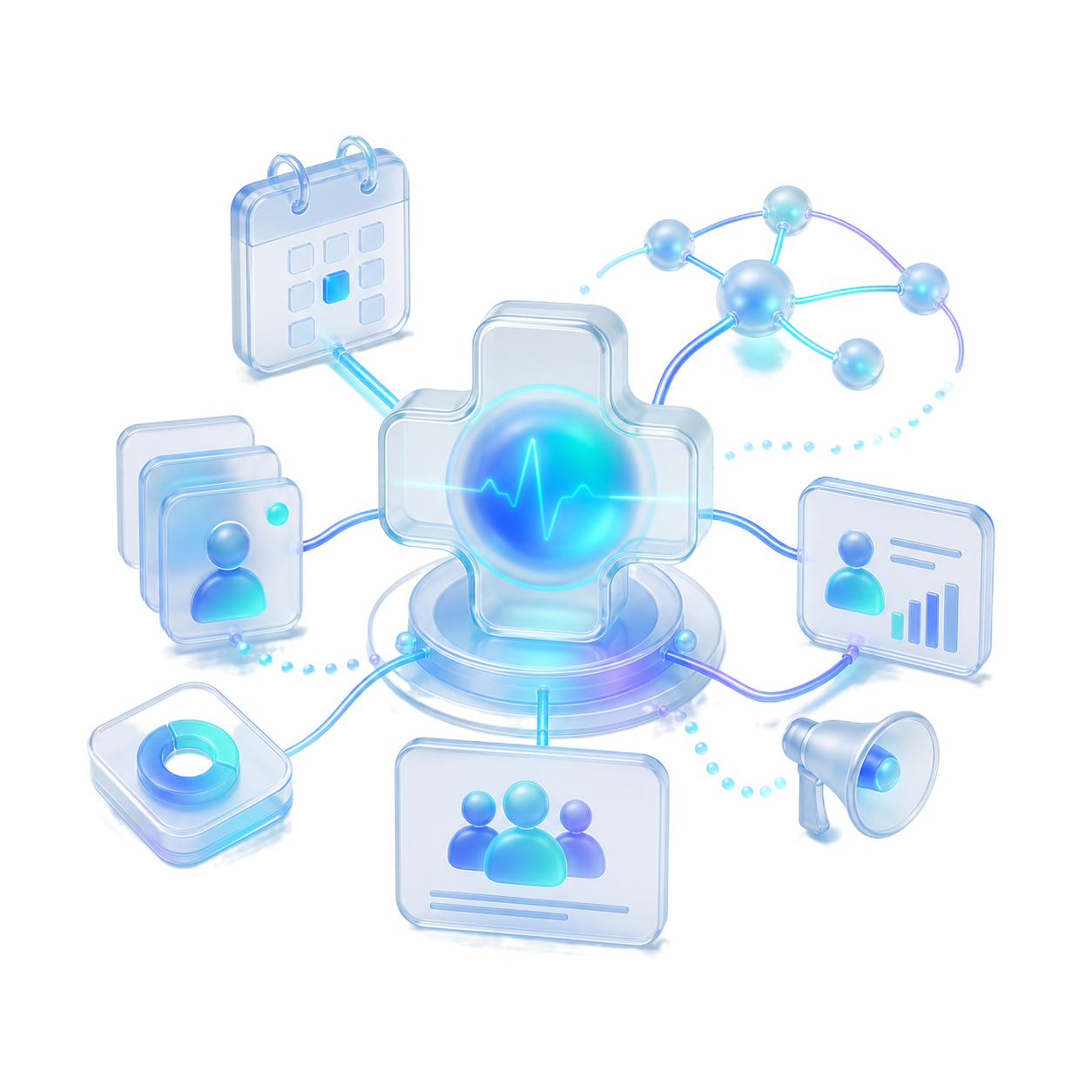 3D event marketing data visual with attendee segments and campaign activation nodes