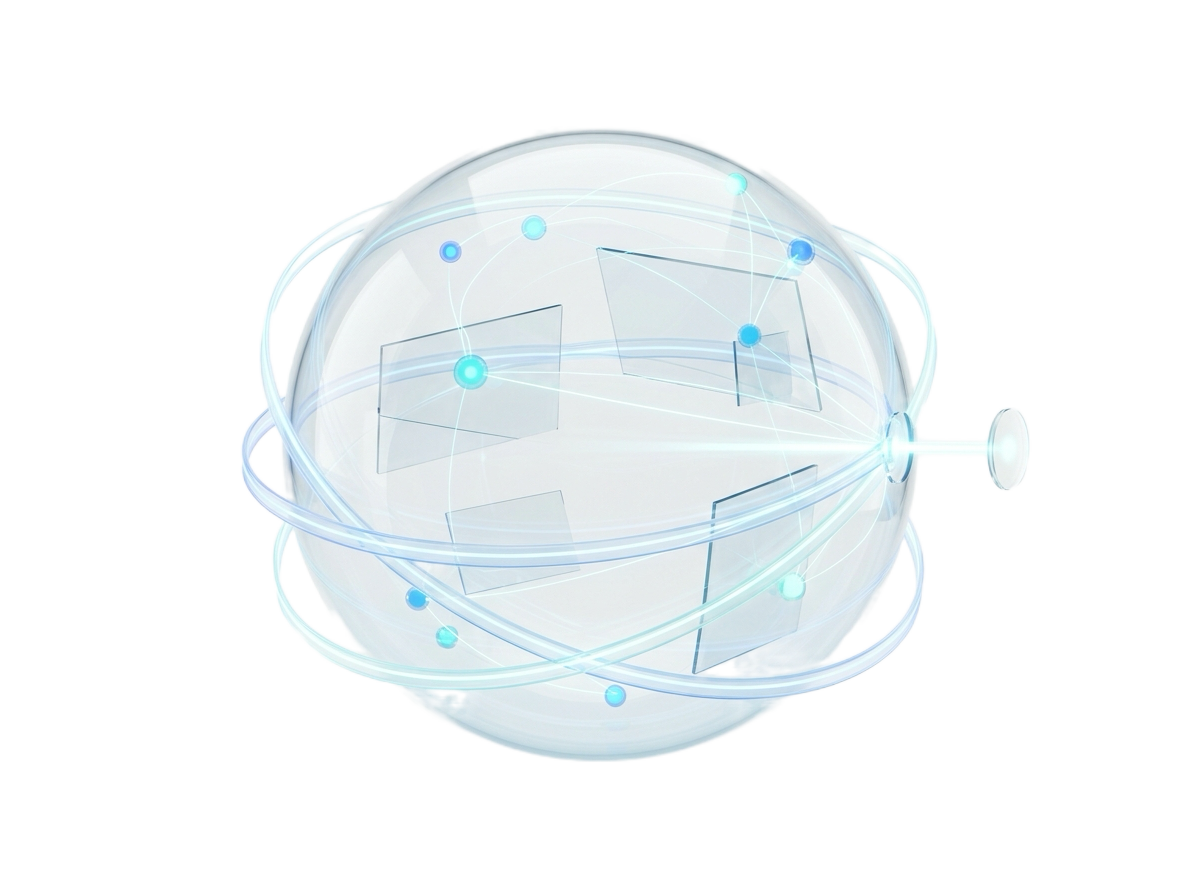 Glass signal sphere focusing a field of prospect records toward a qualified conversation