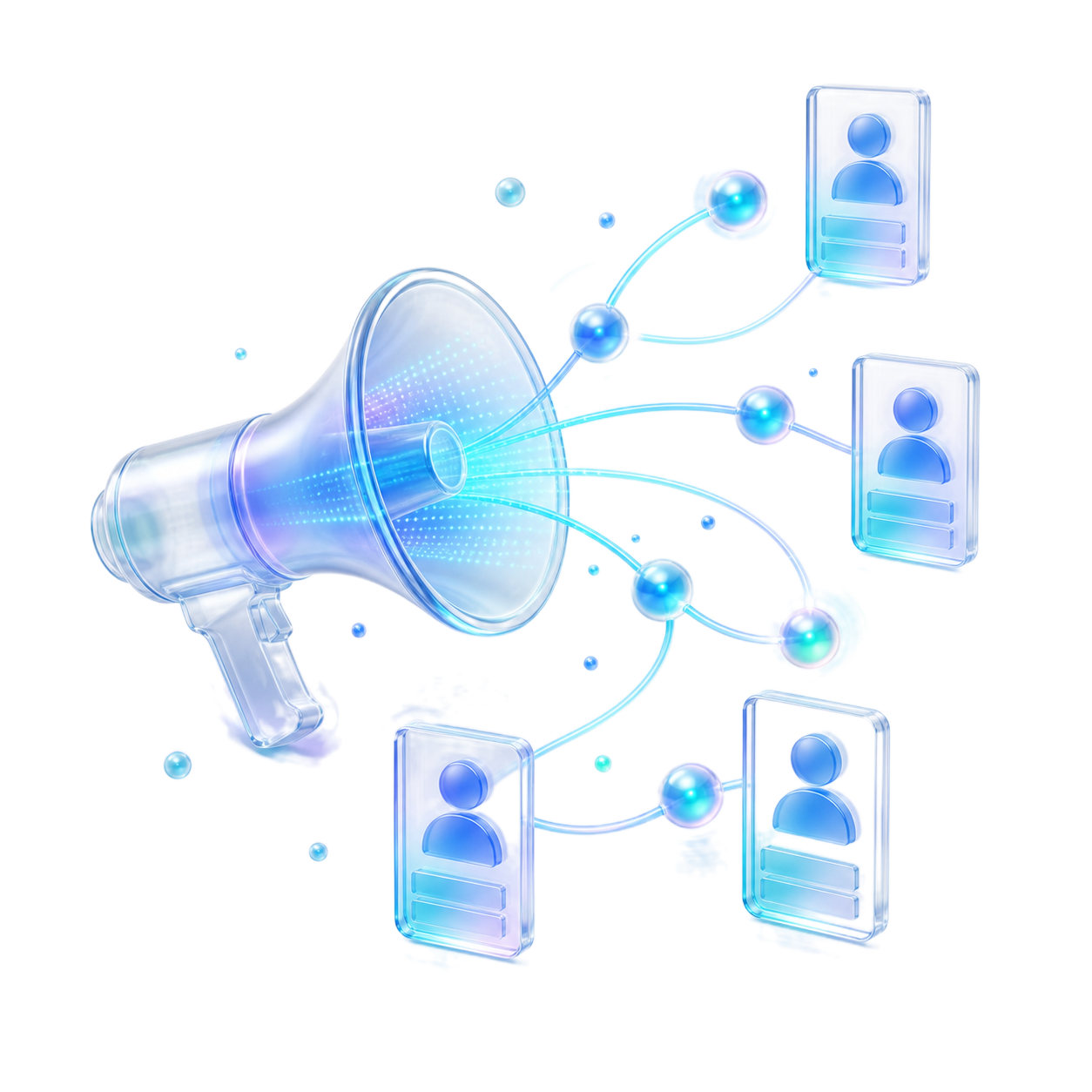 Megaphone and data signals representing PR outreach and analyst outreach audience activation