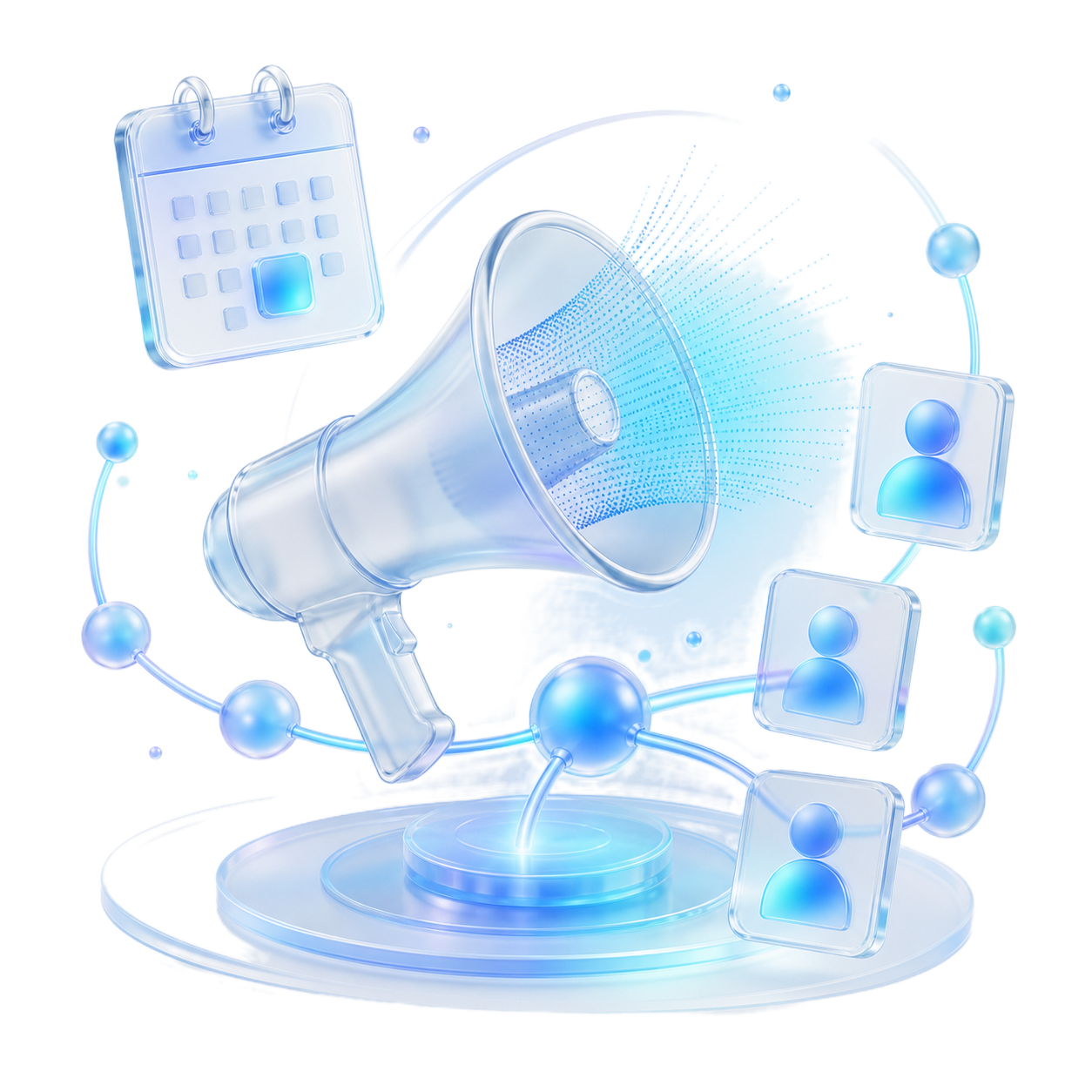 3D data megaphone representing webinar marketing and event promotion audiences
